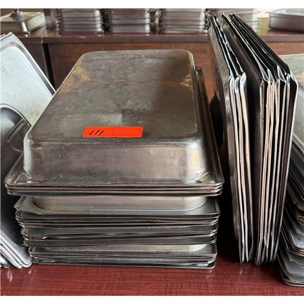 Multiple Rectangular Metal Food Storage Bins 21" x 12" x 3"H w/ Some Lids