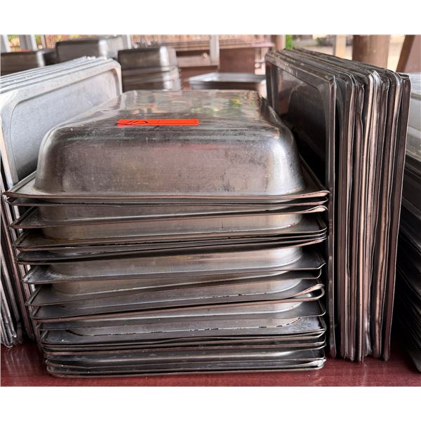 Multiple Rectangular Metal Food Storage Bins 21" x 12" x 3"H w/ Some Lids