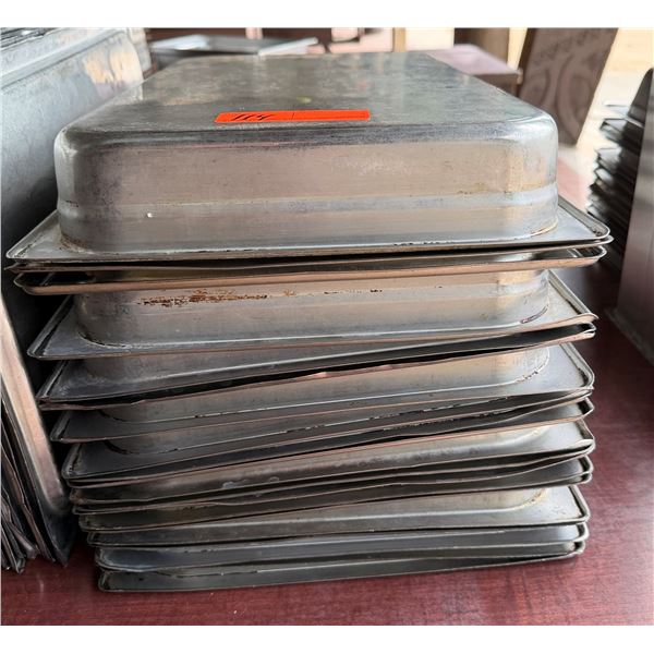 Multiple Rectangular Metal Food Storage Bins 21" x 12" x 3"H w/ Some Lids