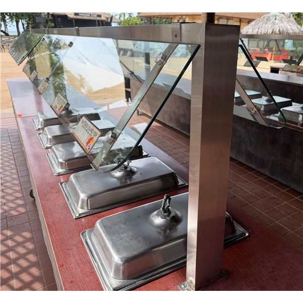 Qty 2 Mobile Buffet or Condiment Bar Sections w/ Clear Sneeze Guard & Some Pans (contents not includ