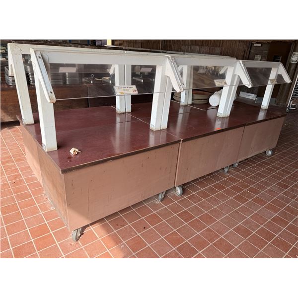 Qty 3 Mobile Buffet or Condiment Bar Sections w/ Clear Sneeze Guard 48" x 30" x 30"H