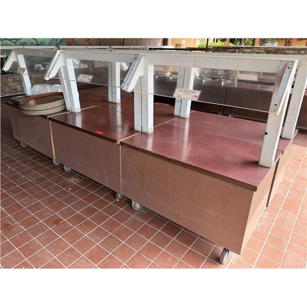 Qty 3 Mobile Buffet or Condiment Bar Sections w/ Clear Sneeze Guard 48" x 30" x 30"H