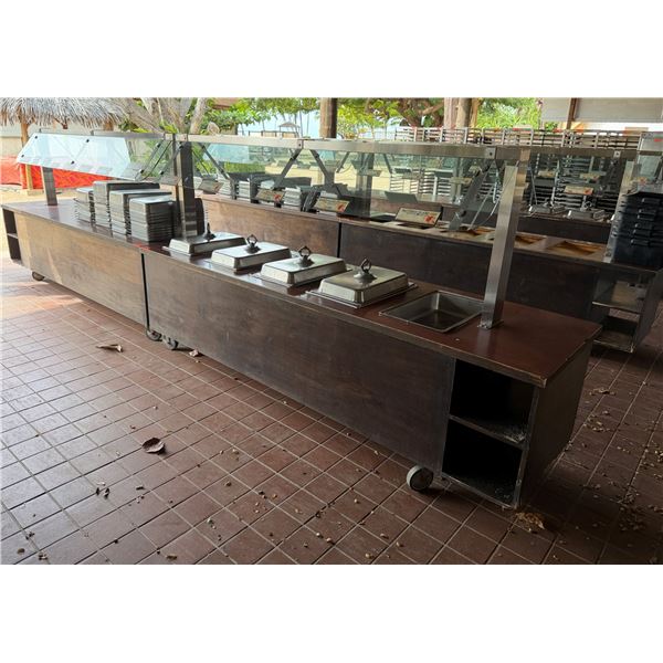 Qty 2 Mobile Buffet or Condiment Bar Sections w/ Sneeze Guard & Some Pans (contents not included)