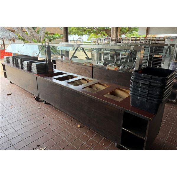 Qty 2 Mobile Buffet or Condiment Bar Sections w/ Clear Sneeze Guard (contents not included)
