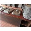 Image 2 : Qty 2 Mobile Buffet or Condiment Bar Sections w/ Clear Sneeze Guard & Some Pans (contents not includ