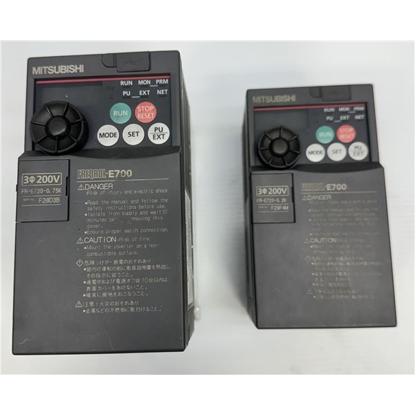Lot of (2) Mitsubishi Inverters #FR-E720-0.75K & #FR-E720-0.2K