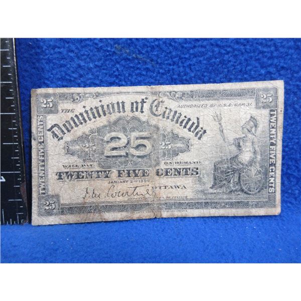 1900 Dominion of Canada Shinplaster 25 Cent Bill