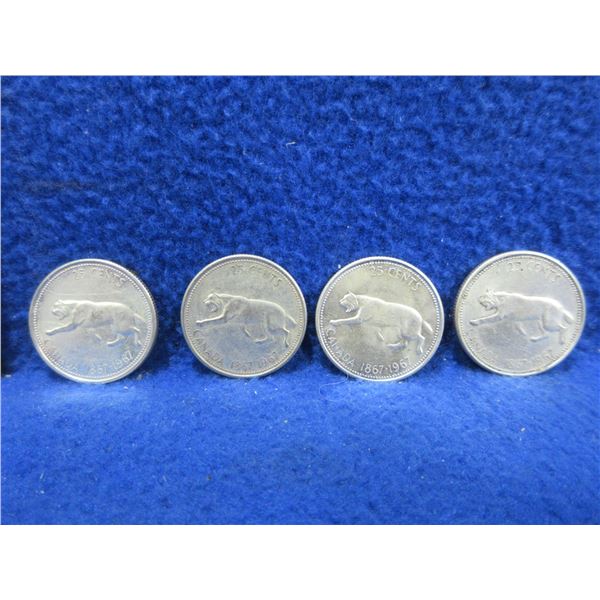 4 - 1967 Canadian 25 Cent Coins - .800 Silver