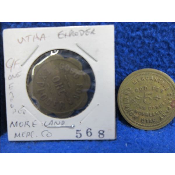 2 Mohrland Mercantile Tokens - Good for 5 Sticks Powder & Good for 1 Exploder