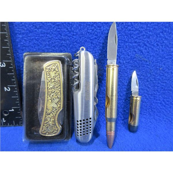 2 Bullet Knives, Folding Lock Blade Knife & Swiss Style Knife