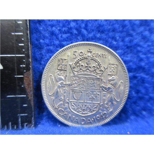 1942 Canada 50 Cent Coin "George VI" - .800 Silver