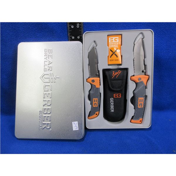 NEW - Gerber Survival Bear Grylls 2 Knife Set with Sheath in Collector Tin