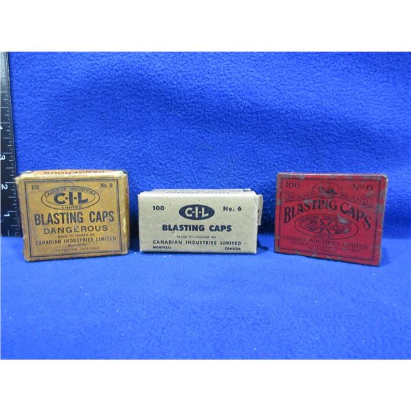 Vintage Cil No. 6 Blasting Caps Collector Tin & 2 Cardboard Boxes