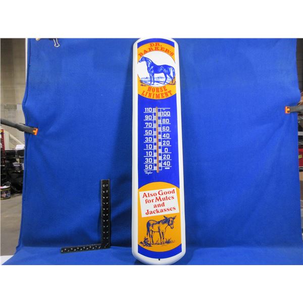 Vintage Metal Sign Thermometer - Dr. Barker's Horse Liniment