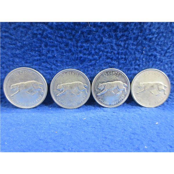 4 - 1967 Canadian 25 Cent Coins - .800 Silver
