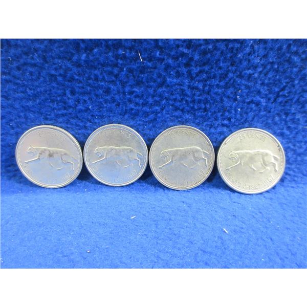 4 - 1967 Canadian 25 Cent Coins - .800 Silver