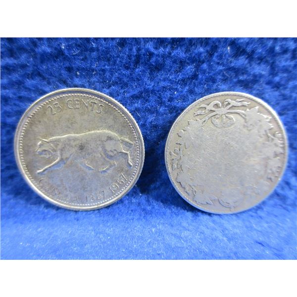 2 - Canadian 25 Cent Coins - 1967 and George V (Date Illegible)