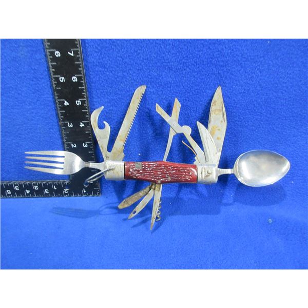 Vintage 11 Utensil Camping Utility Survival Knife - Has some rust