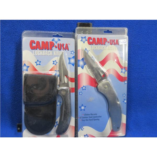 2 Camp USA Lockback Partially Serrated Blade Knives