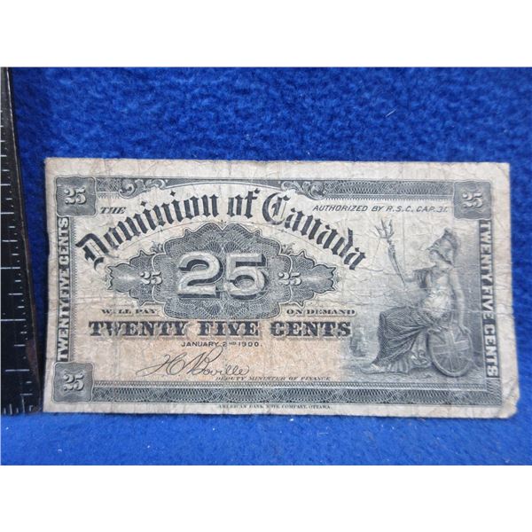 1900 Dominion of Canada Shinplaster 25 Cent Bill