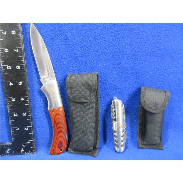 Folding Blade Lock Knife & Swiss Style Knife with Sheaths