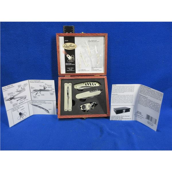 Sheffield's 4 Piece Set - 2 Knives, LED Key Chain and Multi-Tool Plier