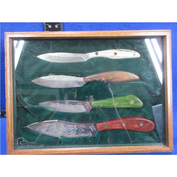 DH Russell Ducks Unlimited 4 Fixed Blade Knife Set in Wood Display Case