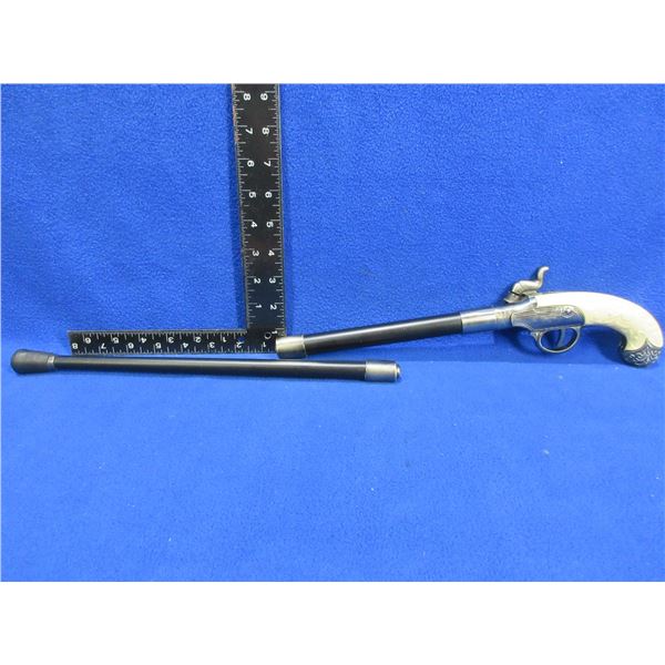 Replica Flintlock Style Pistol Walking Stick with Hidden Dagger