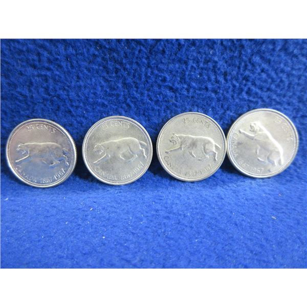 4 - 1967 Canadian 25 Cent Coins - .800 Silver