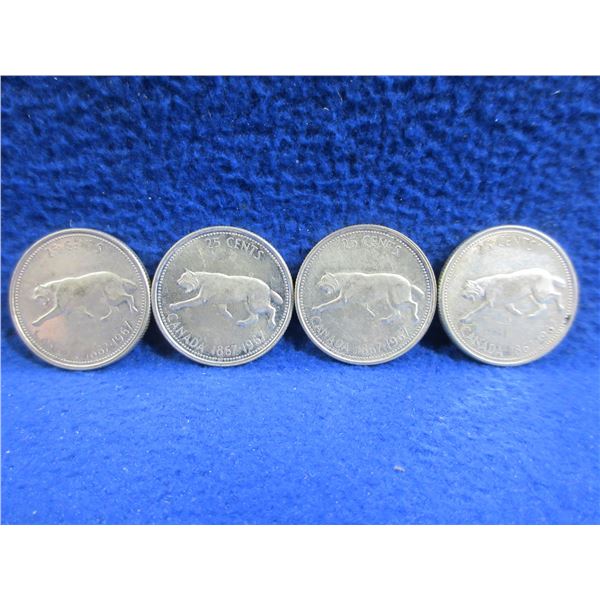 4 - 1967 Canadian 25 Cent Coins - .800 Silver