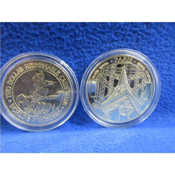 Aladdin 2 Dollar Token with Sphinx & 1989 Paris, Las Vegas Eiffel Tower Coin