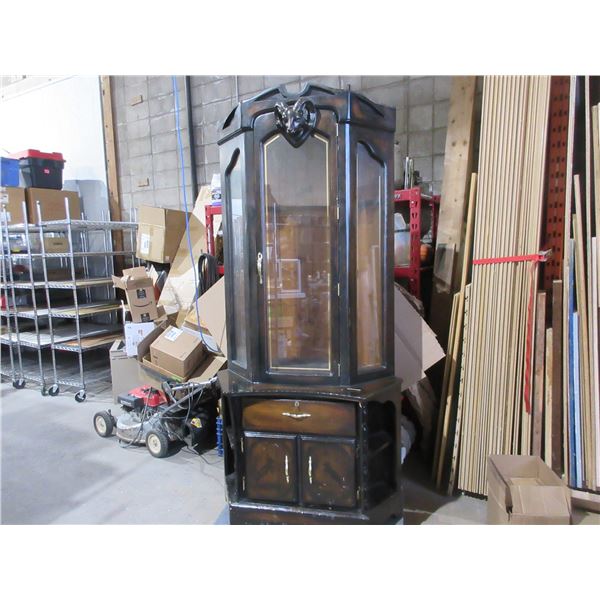 Large Wood and Glass Gun Display Corner Cabinet - PICK UP ONLY