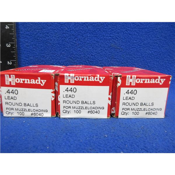 .440" Hornady Lead Round Balls - 3 Sealed Boxes of 100