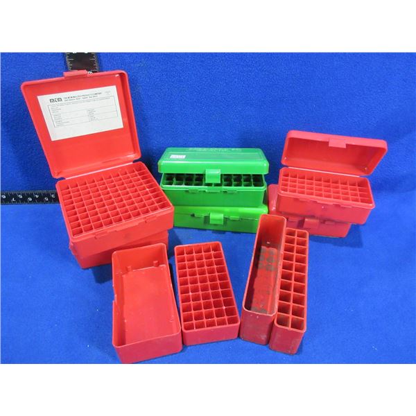 Lot of 8 Assorted Empty Plastic Ammo Boxes - 38/357, 44/45, Etc.