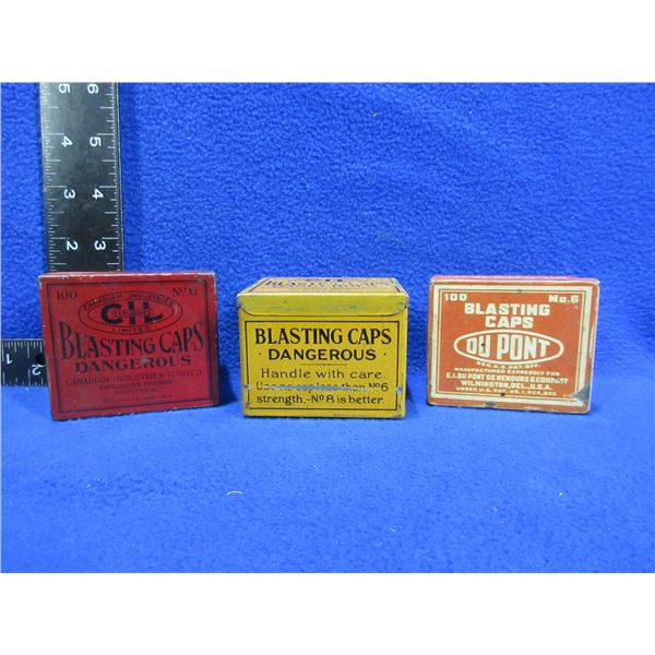 3 Vintage Blasting Caps Collector Tins - 2 CIL & 1 DuPont