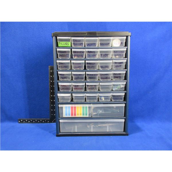 33 Drawer Plastic Cabinet with Misc. Tools and Hardware