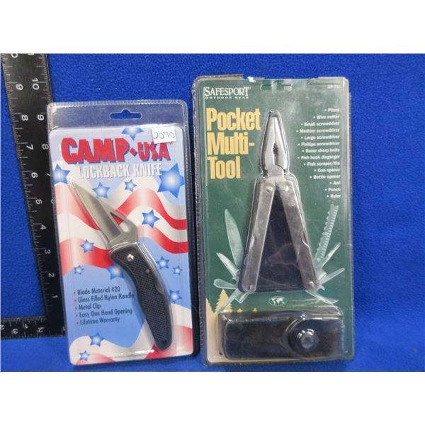 Camp USA Lockback Clip Knife & Safesport Multi-Tool Pliers with Sheath