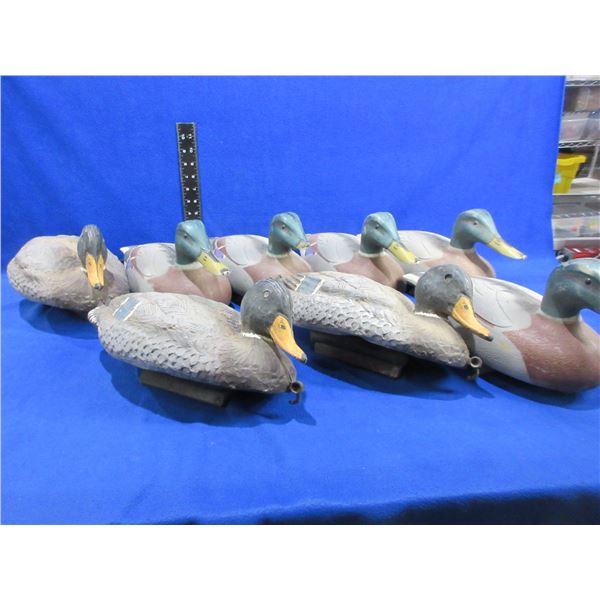 8 Vintage Plastic Duck Decoys - 1 has a damaged beak