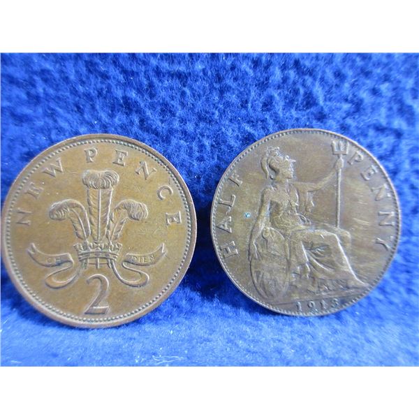1913 UK Half Penny and 1980 UK 2 New Pence