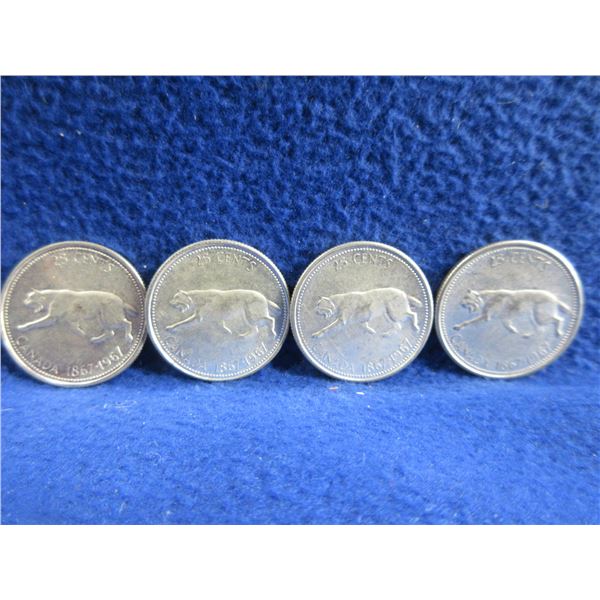 4 - 1967 Canadian 25 Cent Coins - .800 Silver