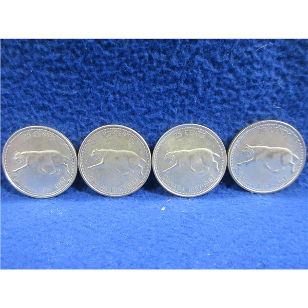 4 - 1967 Canadian 25 Cent Coins - .800 Silver