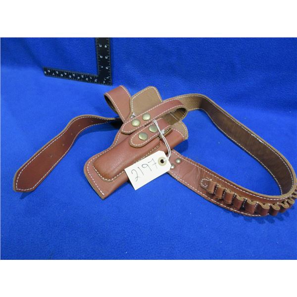 Leather Ammo Belt and Holster with Mag Pouch - Belt 48" Total Length