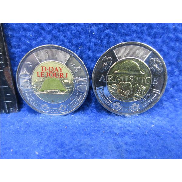 2 - Canada 2 Dollar Coins - 2018 Armistice & 2019 D-Day