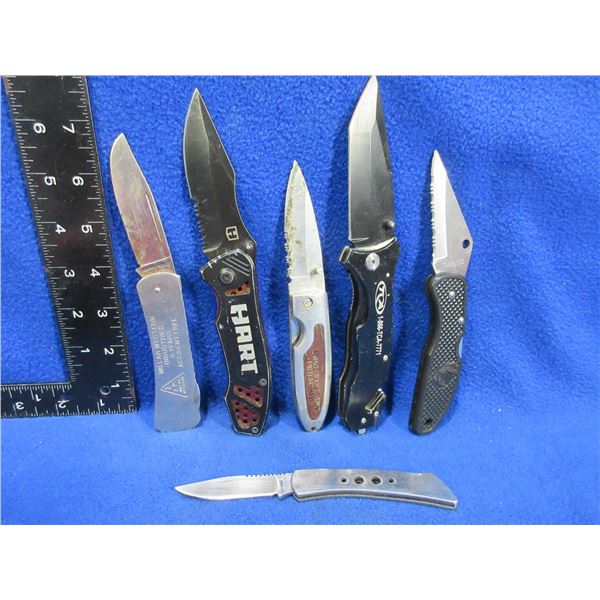 6 Assorted Folding Lock Blade Knives - 3 are Clip-On
