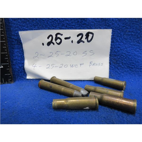 Collector Ammo - 25-20 SS Cartridges x 2, 25-20 WCF Brass x 4