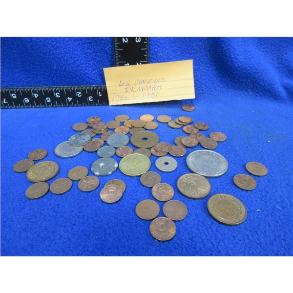 62 Assorted Denmark Coins - 1936 to 1981 - Some coins have silver content