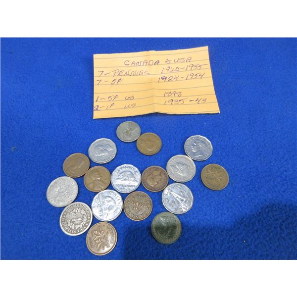 17 Assorted Canadian & US Nickels and Pennies