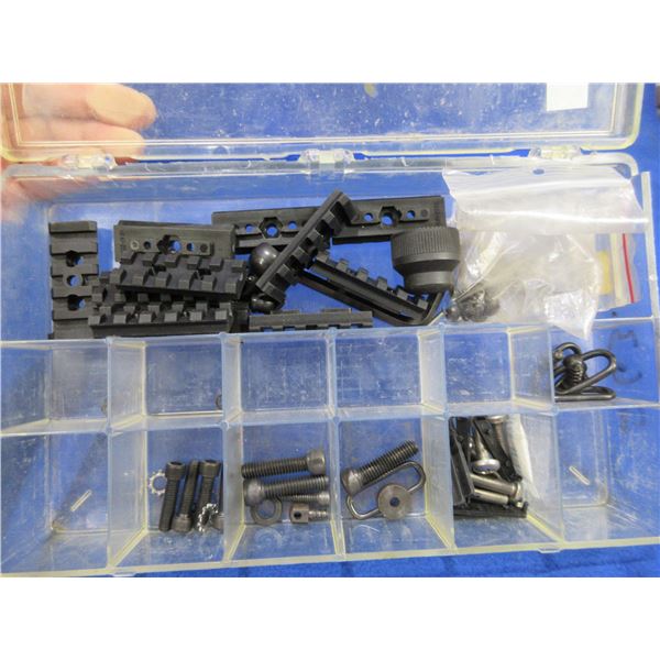 Lot of Misc. Gun Parts - Screws, Swivels, Bases, Etc. in Small Compartment Box