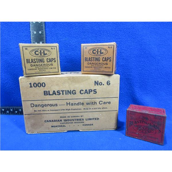 Vintage Cil No. 6 Blasting Caps - 3 Empty Cardboard Boxes & 1 Tin