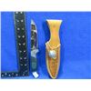 Image 1 : Fixed Blade Knife with Leather Sheath - 4" Blade, 8" Total Length